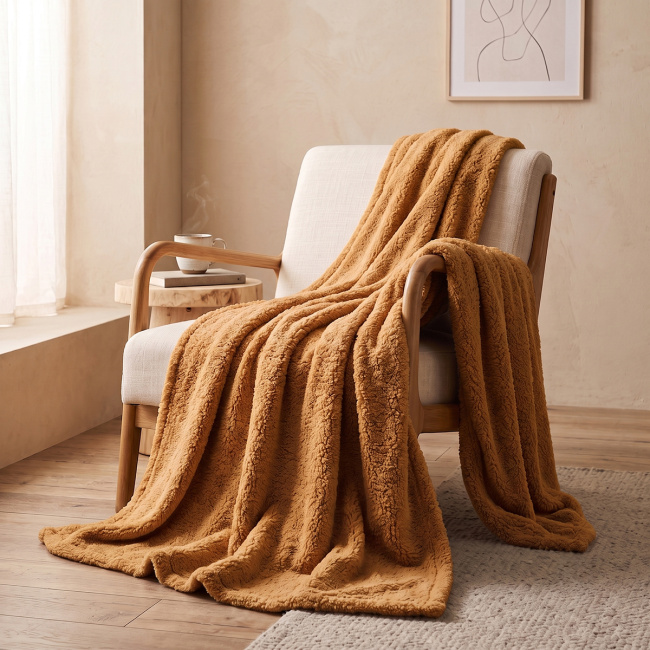 Mantinha Cobertor Dupla Face Sherpa Glamour Toque Macio e Aveludada Quentinha 2,10m x 1,90m 01 Peça - Bege