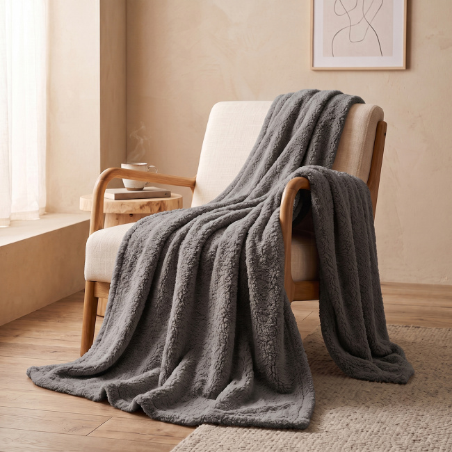 Mantinha Cobertor Dupla Face Sherpa Glamour Toque Macio e Aveludada Quentinha 2,10m x 1,90m 01 Peça - Cinza