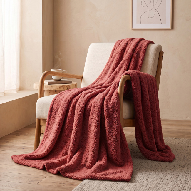 Mantinha Cobertor Dupla Face Sherpa Glamour Toque Macio e Aveludada Quentinha 2,10m x 1,90m 01 Peça - Vermelho