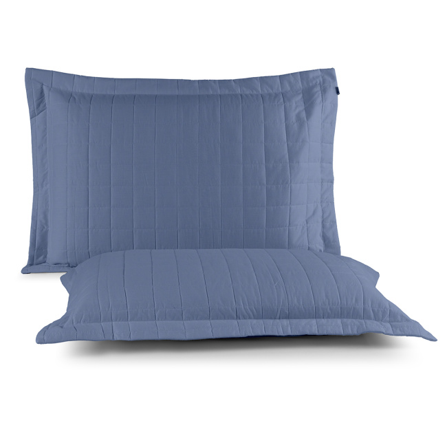 Porta Travesseiro 70cm x 50cm Glass Com Abas 200 Fios 100% Algodão 02 Peças - Azul Jeans