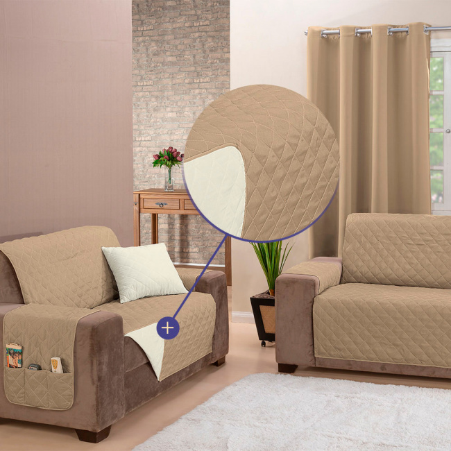 Protetor de Sofá King Impermeável Dupla Face MR 04 Lugares - Cáqui / Palha