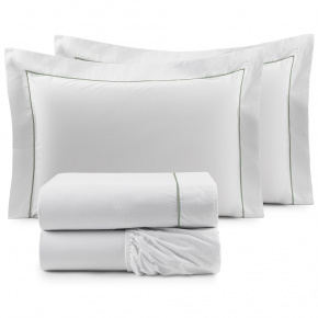 Roupa de Cama Casal King Glass Clean 200 Fios 100% Algodão 04 Peças - Branco / Verde