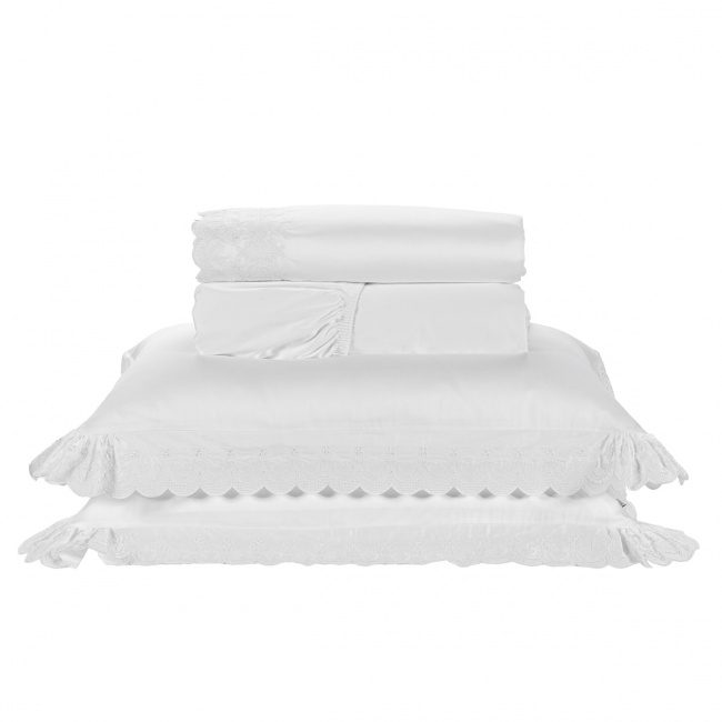 Roupa de Cama Casal King Venetto 400 Fios Egípcio 100% Algodão 04 Peças - Branco