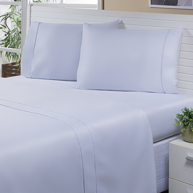 Roupa de Cama Lençol Casal Levit Percal 600 Fios Ponto Palito 04 Peças - Branco