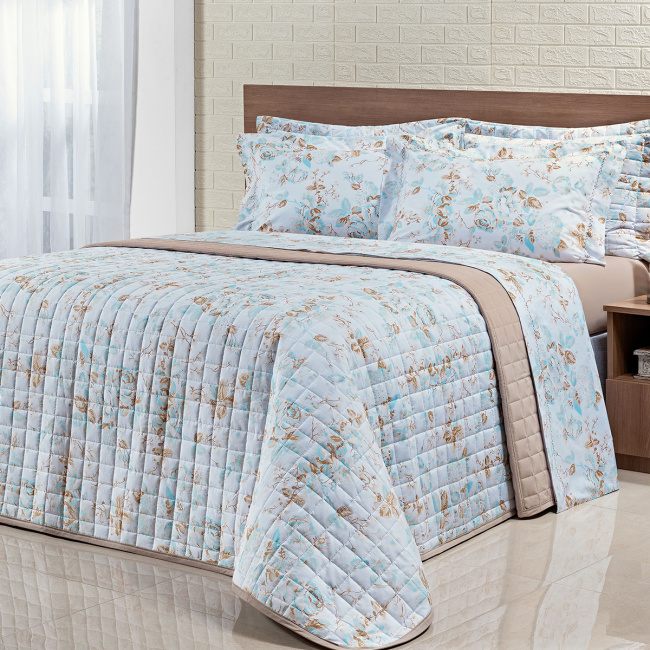 Roupa de Cama Casal Queen Diplomata 200 Fios Algodão 04 Peças - Floral Bege