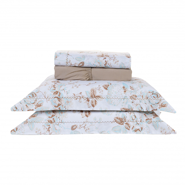 Roupa de Cama Casal Queen Diplomata 200 Fios Algodão 04 Peças - Floral Bege