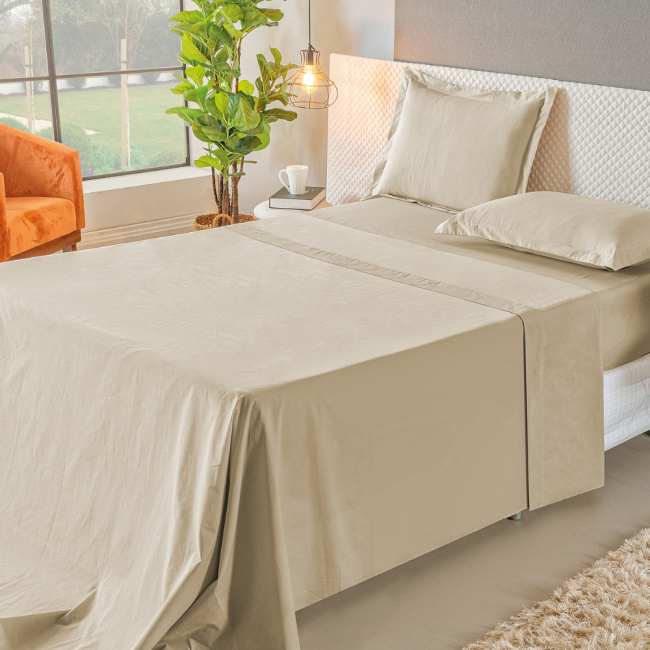 Roupa de Cama Casal Queen Essence 200 Fios 04 Peças - Cáqui