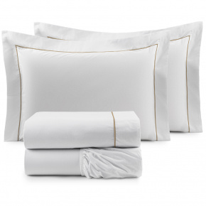 Roupa de Cama Casal Queen Glass Clean 200 Fios 100% Algodão 04 Peças - Branco / Dourado