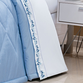 Roupa de Cama Casal Queen Londres 200 Fios 100% Algodão 04 Peças - Branco / Azul