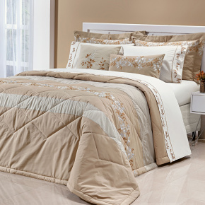 Roupa de Cama Casal Queen Londres 200 Fios 100% Algodão 04 Peças - Palha / Bege