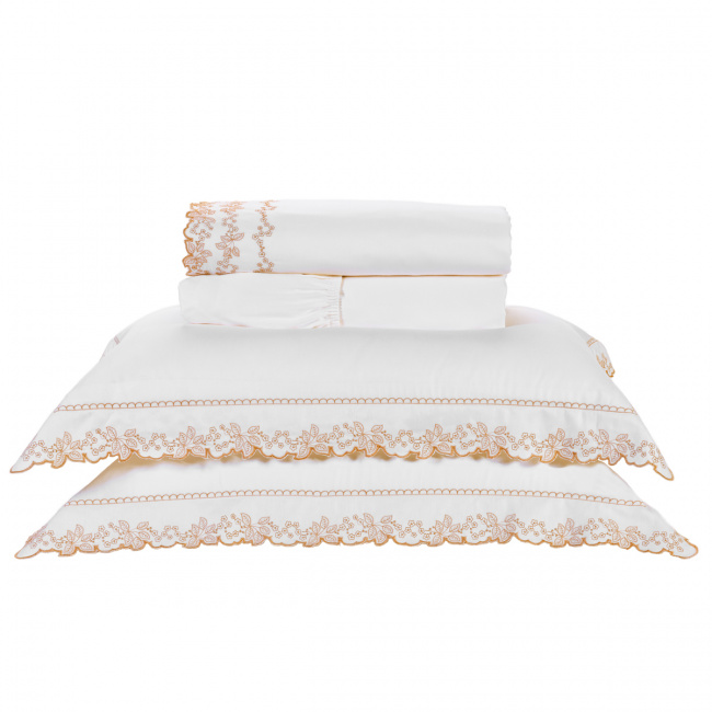 Roupa de Cama Casal Queen Yara 200 Fios 100% Algodão 04 Peças - Palha / Dourado