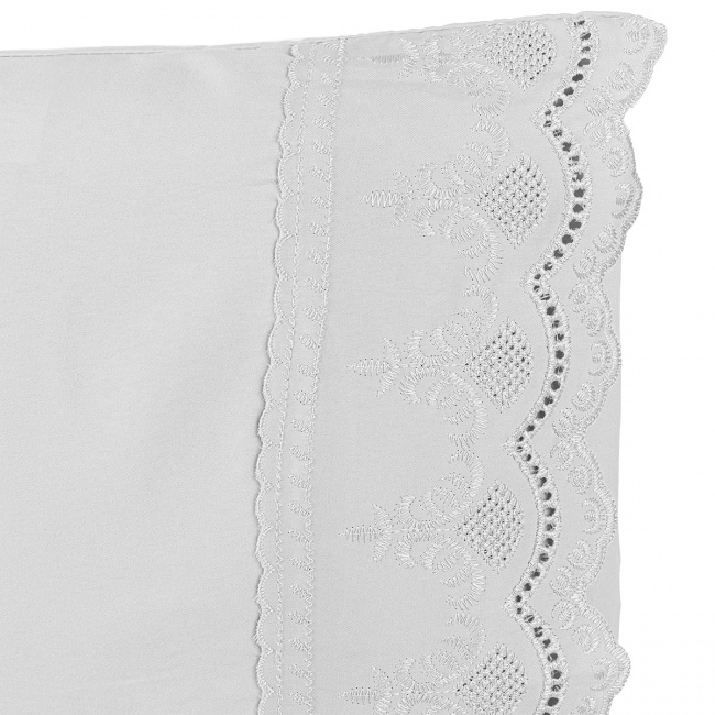 Roupa de Cama Casal Royal Bordado Inglês Percal Toque Macio 04 Peças - Branco