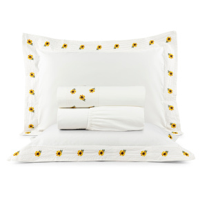Roupa de Cama King Bordado Girassol 200 Fios 100% Algodão 2,80m x 2,60m 04 Peças - Palha