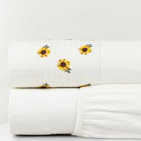 Roupa de Cama King Bordado Girassol 200 Fios 100% Algodão 2,80m x 2,60m 04 Peças - Palha