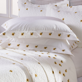 Roupa de Cama King Bordado Girassol 200 Fios 100% Algodão 2,80m x 2,60m 04 Peças - Palha