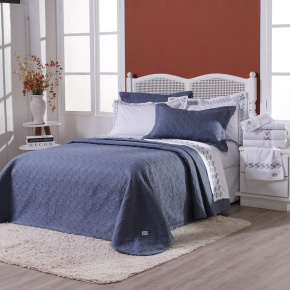 Roupa de Cama King Lustria 200 Fios 100% Algodão 2,80m x 2,60m 04 Peças - Azul
