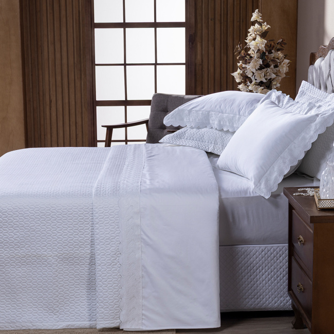Roupa de Cama King Monaco 400 Fios 100% Algodão Egípcios 04 Peças - Branco