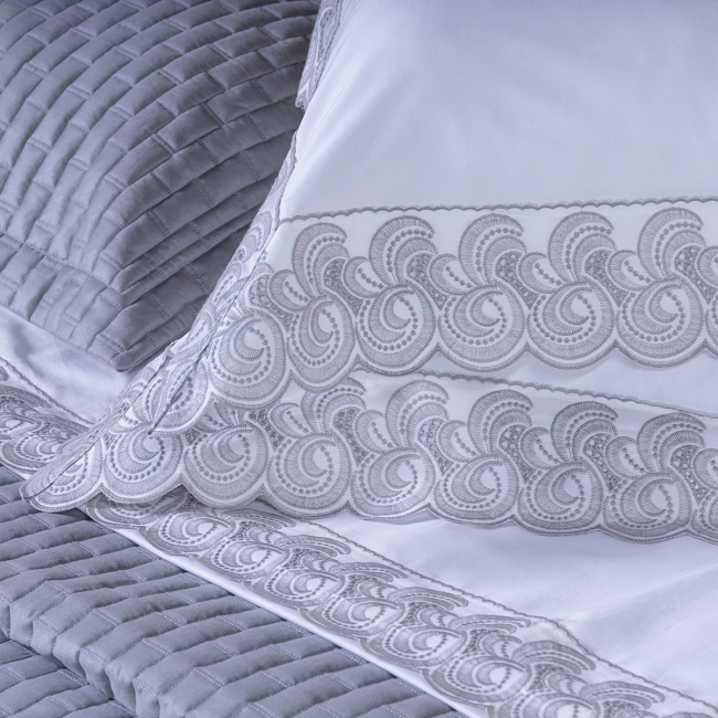 Roupa de Cama King Monaco 400 Fios 100% Algodão Egípcios 04 Peças - Cinza