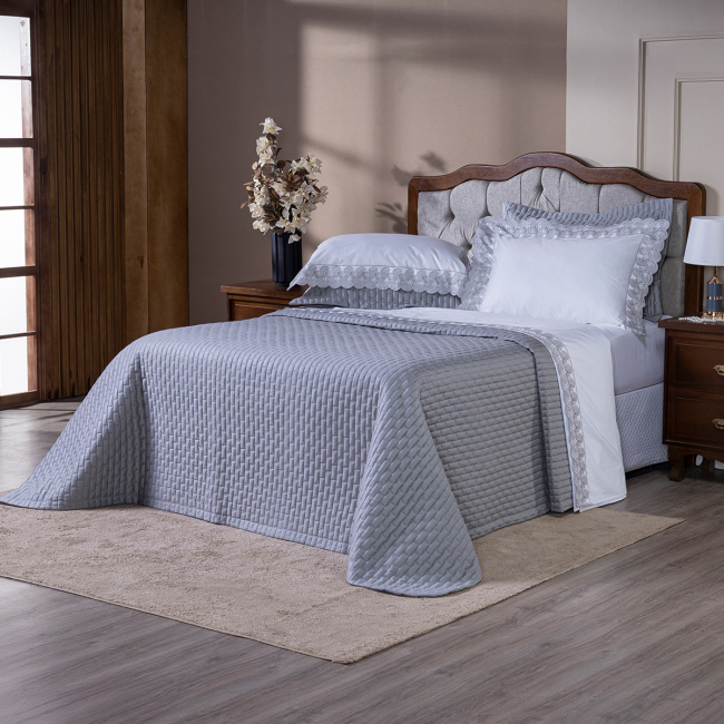 Roupa de Cama King Monaco 400 Fios 100% Algodão Egípcios 04 Peças - Cinza