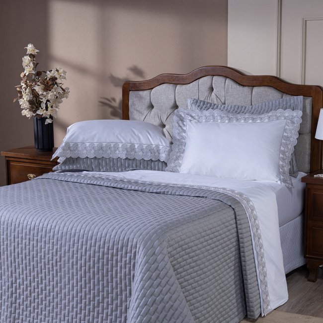 Roupa de Cama King Monaco 400 Fios 100% Algodão Egípcios 04 Peças - Cinza