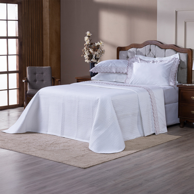 Roupa de Cama Lençol King Oliviéri Percal 400 Fios Egípcio Bordado 100% Algodão 04 Peças - Rosê