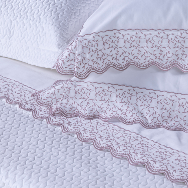 Roupa de Cama Lençol King Oliviéri Percal 400 Fios Egípcio Bordado 100% Algodão 04 Peças - Rosê