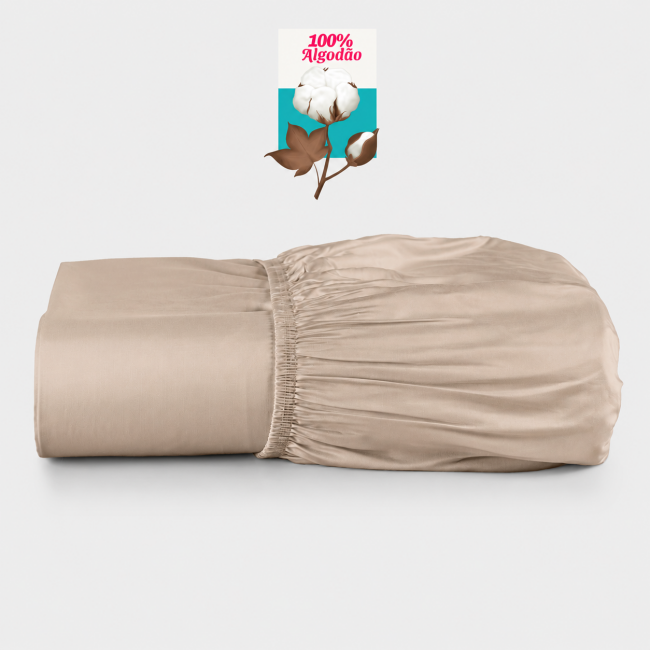Roupa de Cama Lençol Casal Pádua 400 Fios Egípcio 100% Algodão Bordado Ponto Ajour 03 Peças - Cáqui