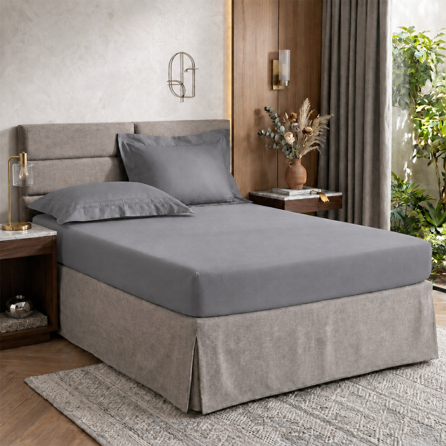 Roupa de Cama Lençol Casal Pádua 400 Fios Egípcio 100% Algodão Bordado Ponto Ajour 03 Peças - Concreto