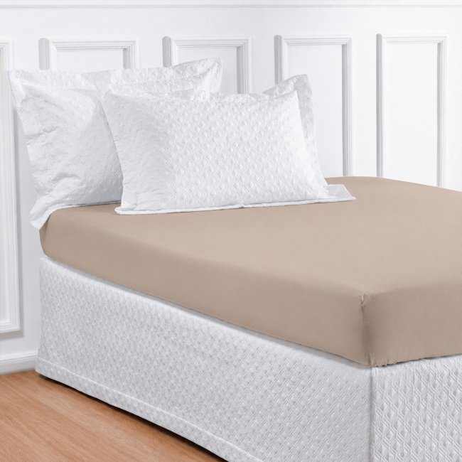 Roupa de Cama Lençol King Pádua 400 Fios Egípcio 100% Algodão Bordado Ponto Ajour 03 Peças - Cáqui