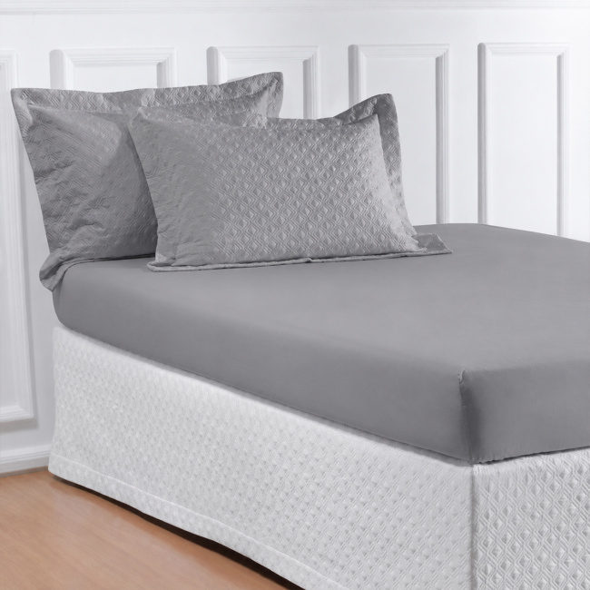 Roupa de Cama Lençol King Pádua 400 Fios Egípcio 100% Algodão Bordado Ponto Ajour 03 Peças - Concreto