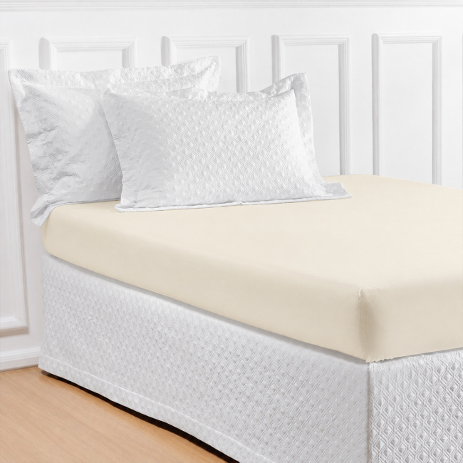Roupa de Cama Lençol King Pádua 400 Fios Egípcio 100% Algodão Bordado Ponto Ajour 03 Peças - Palha