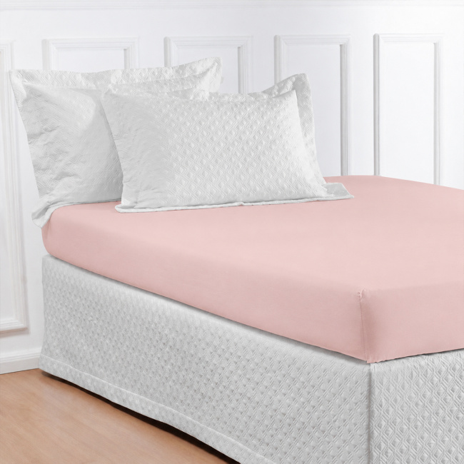 Roupa de Cama Lençol King Pádua 400 Fios Egípcio 100% Algodão Bordado Ponto Ajour 03 Peças - Rosa Chá