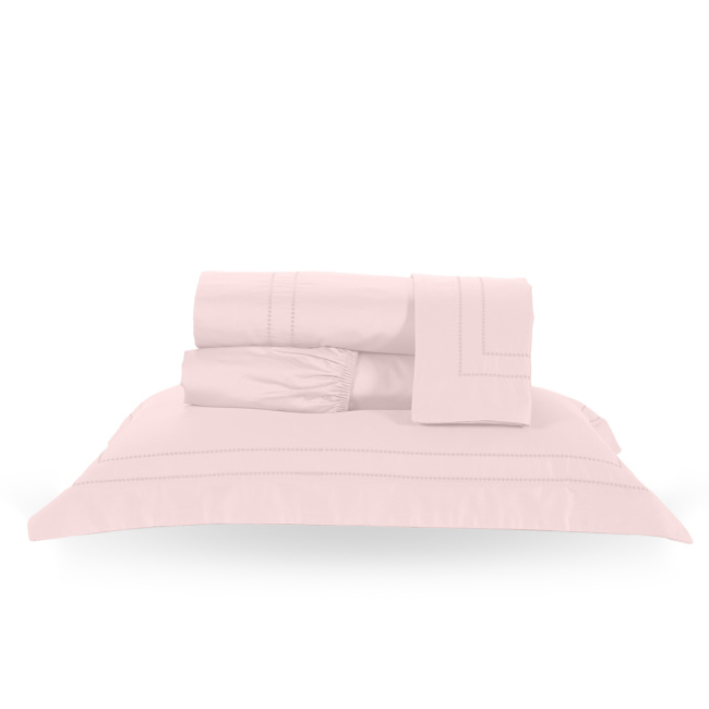 Roupa de Cama Lençol King Pádua 400 Fios Egípcio 100% Algodão Bordado Ponto Ajour 04 Peças - Rosa