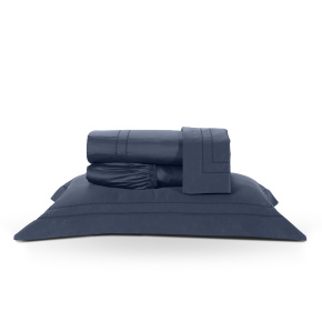 Roupa de Cama Lençol Solteiro King Pádua 400 Fios Egípcio 100% Algodão Bordado Ponto Ajour 03 Peças - Azul