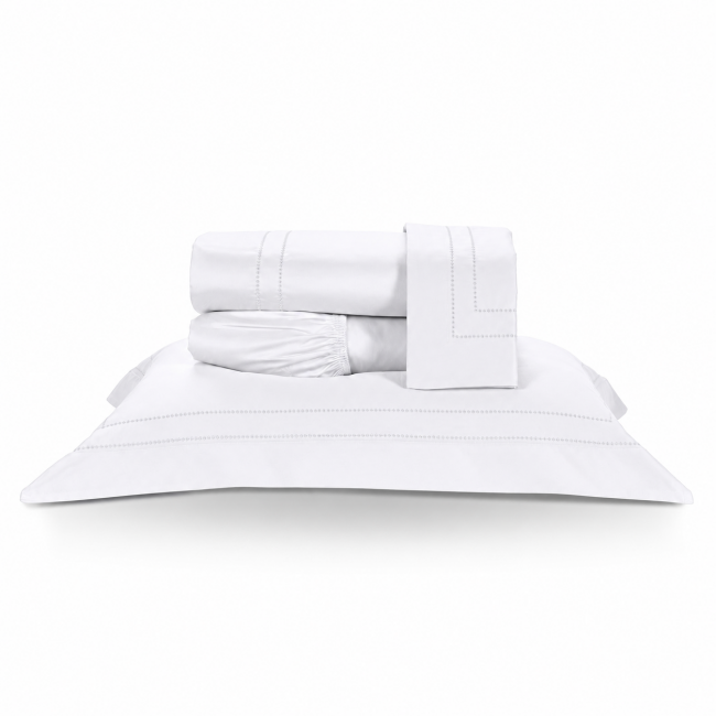 Roupa de Cama Lençol Solteiro King Pádua 400 Fios Egípcio 100% Algodão Bordado Ponto Ajour 03 Peças - Branco