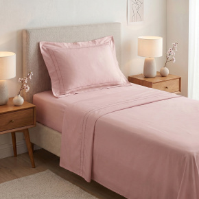 Roupa de Cama Lençol Solteiro King Pádua 400 Fios Egípcio 100% Algodão Bordado Ponto Ajour 03 Peças - Rosa Chá