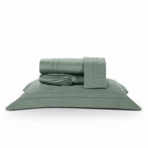 Roupa de Cama Lençol Solteiro King Pádua 400 Fios Egípcio 100% Algodão Bordado Ponto Ajour 03 Peças - Verde