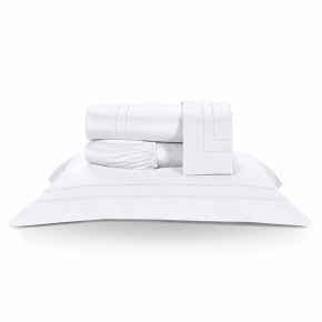 Roupa de Cama Lençol Solteiro Pádua 400 Fios Egípcio 100% Algodão Bordado Ponto Ajour 03 Peças - Branco