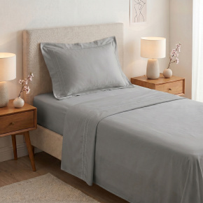 Roupa de Cama Lençol Solteiro Pádua 400 Fios Egípcio 100% Algodão Bordado Ponto Ajour 03 Peças - Concreto