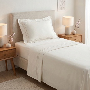 Roupa de Cama Lençol Solteiro Pádua 400 Fios Egípcio 100% Algodão Bordado Ponto Ajour 03 Peças - Palha
