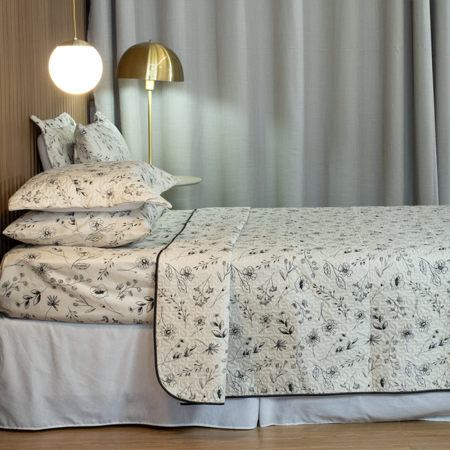 Roupa de Cama Queen Basic Tecido 180 Fios Poliéster 03 Peças - Minimal Floral