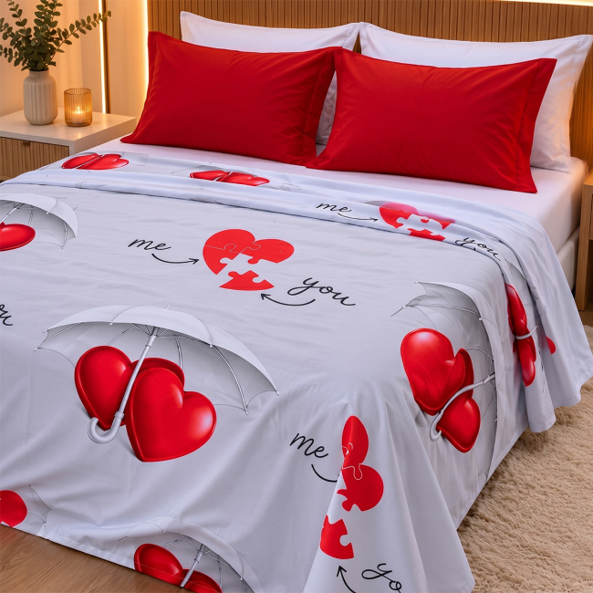 Roupa de Cama Queen Enlace Percal 400 Fios 2,40m x 2,60m 04 Peças - Lovely