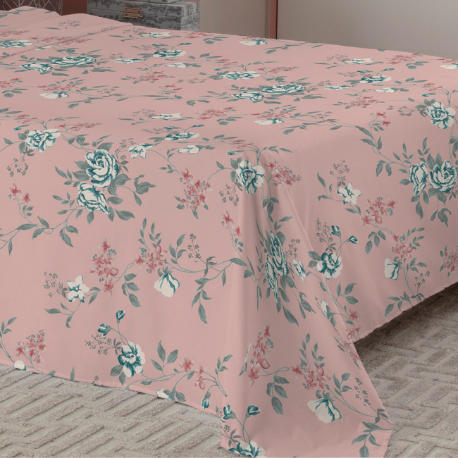 Roupa de Cama Queen Karsten Microfibra Pré-Lavado 90 gramas 04 Peças - Floral Rosa