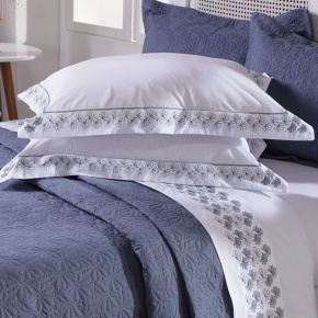 Roupa de Cama Queen Lustria 200 Fios 100% Algodão 2,60m x 2,40m 04 Peças - Azul