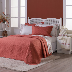 Roupa de Cama Queen Lustria 200 Fios 100% Algodão 2,60m x 2,40m 04 Peças - Terracota