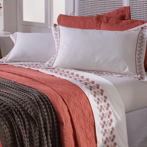 Roupa de Cama Queen Lustria 200 Fios 100% Algodão 2,60m x 2,40m 04 Peças - Terracota