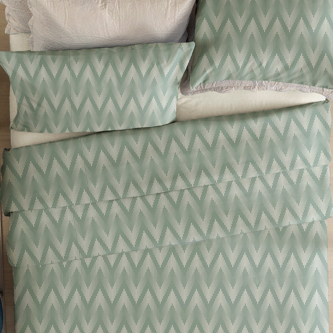 Roupa de Cama Queen Microtec Toque Macio Percal 200 Fios 04 Peças - Zig Zag Verde