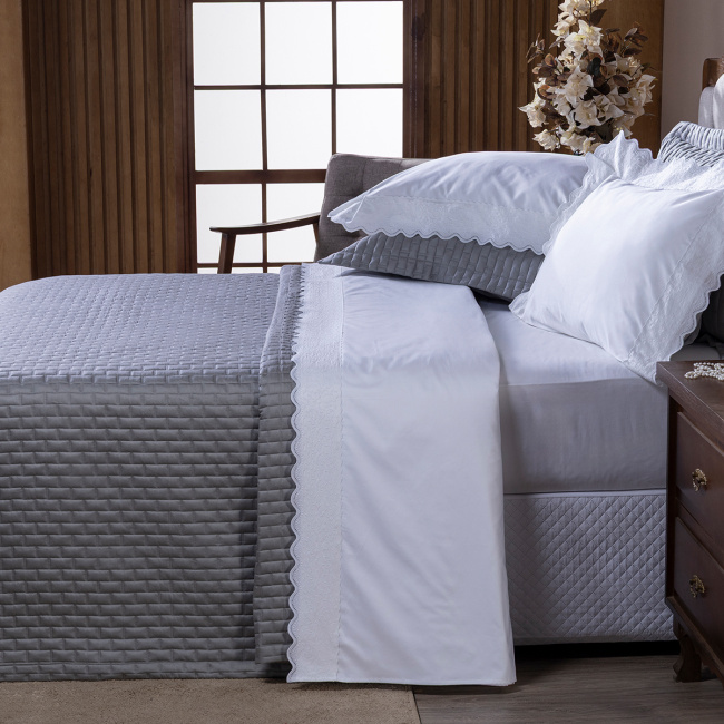 Roupa de Cama Lençol Queen Oliviéri Percal 400 Fios Egípcio Bordado 100% Algodão 04 Peças - Branco