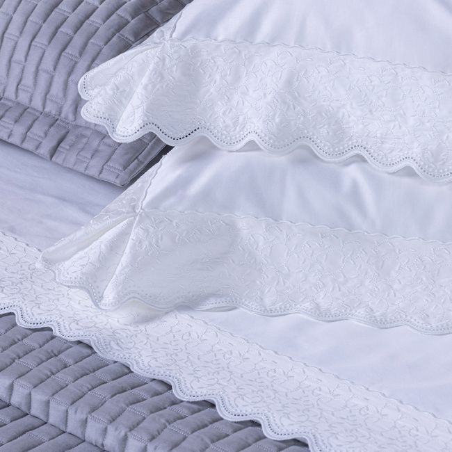 Roupa de Cama Lençol Queen Oliviéri Percal 400 Fios Egípcio Bordado 100% Algodão 04 Peças - Branco