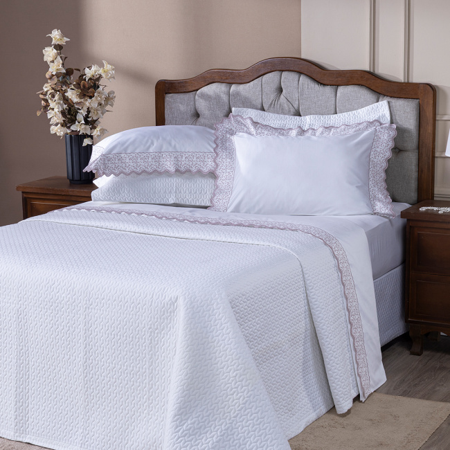 Roupa de Cama Lençol Queen Oliviéri Percal 400 Fios Egípcio Bordado 100% Algodão 04 Peças - Rosê